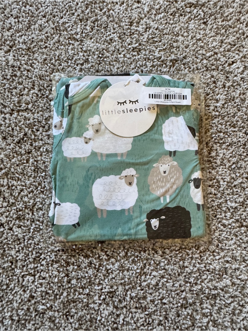 Little Sleepies Mint Green Sheep Print Infant Gown